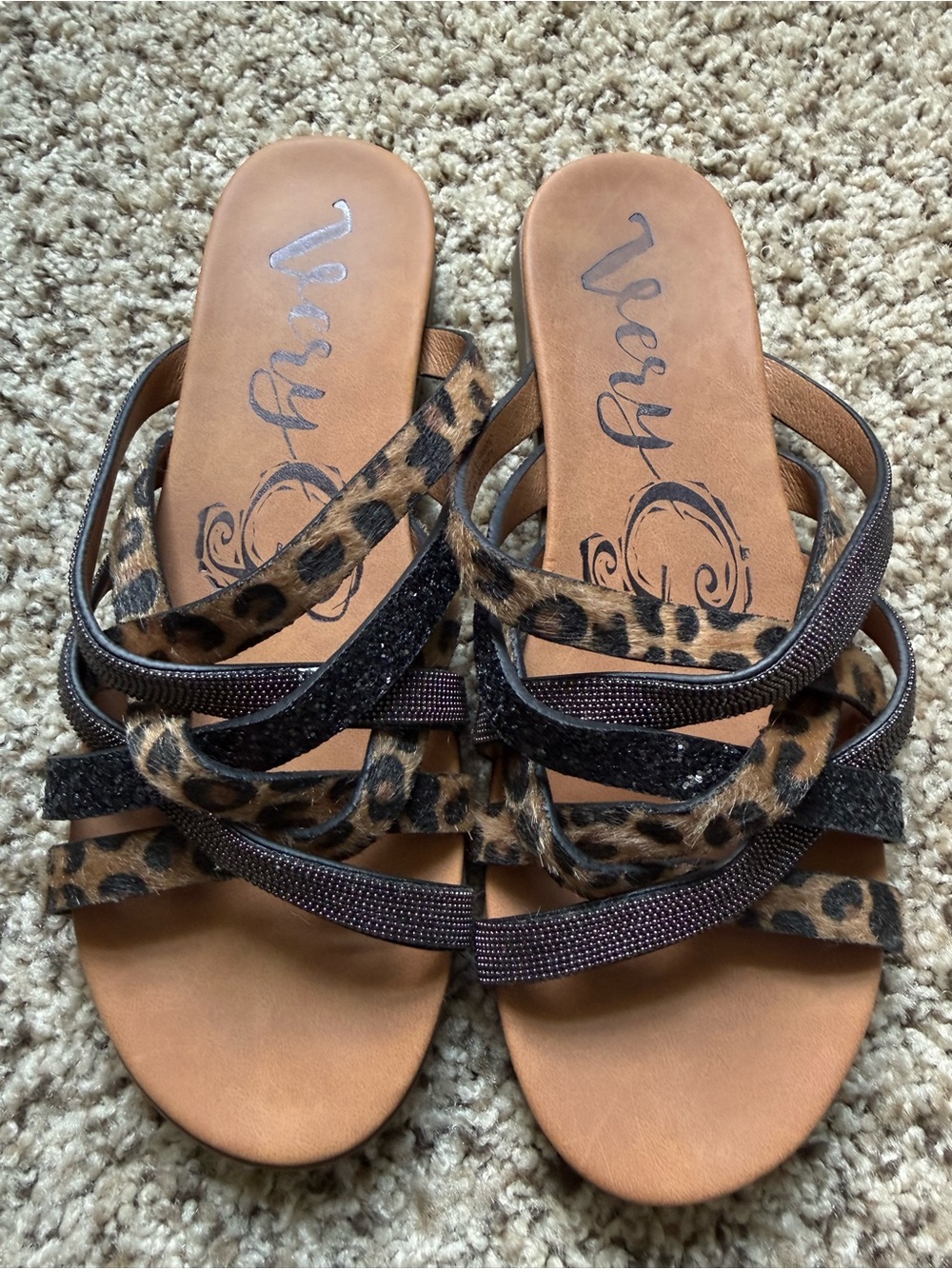 Very G leopard and sparkly black sandals
